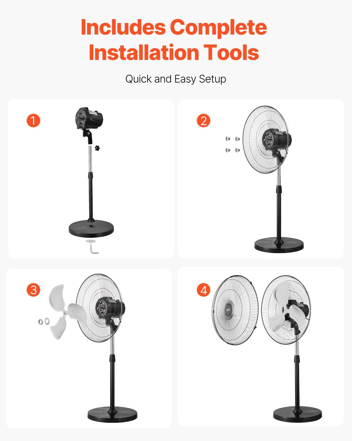 Industrial Pedestal Fan, 20 Inch 90-Degree Oscillating Fan, Height Adjustable Standing Fans with 3 Adjustable Speeds, High Power Floor Fans for Warehouse,Garage,Commercial, Black