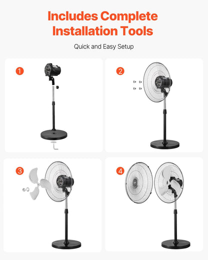 Industrial Pedestal Fan, 20 Inch 90-Degree Oscillating Fan, Height Adjustable Standing Fans with 3 Adjustable Speeds, High Power Floor Fans for Warehouse,Garage,Commercial, Black