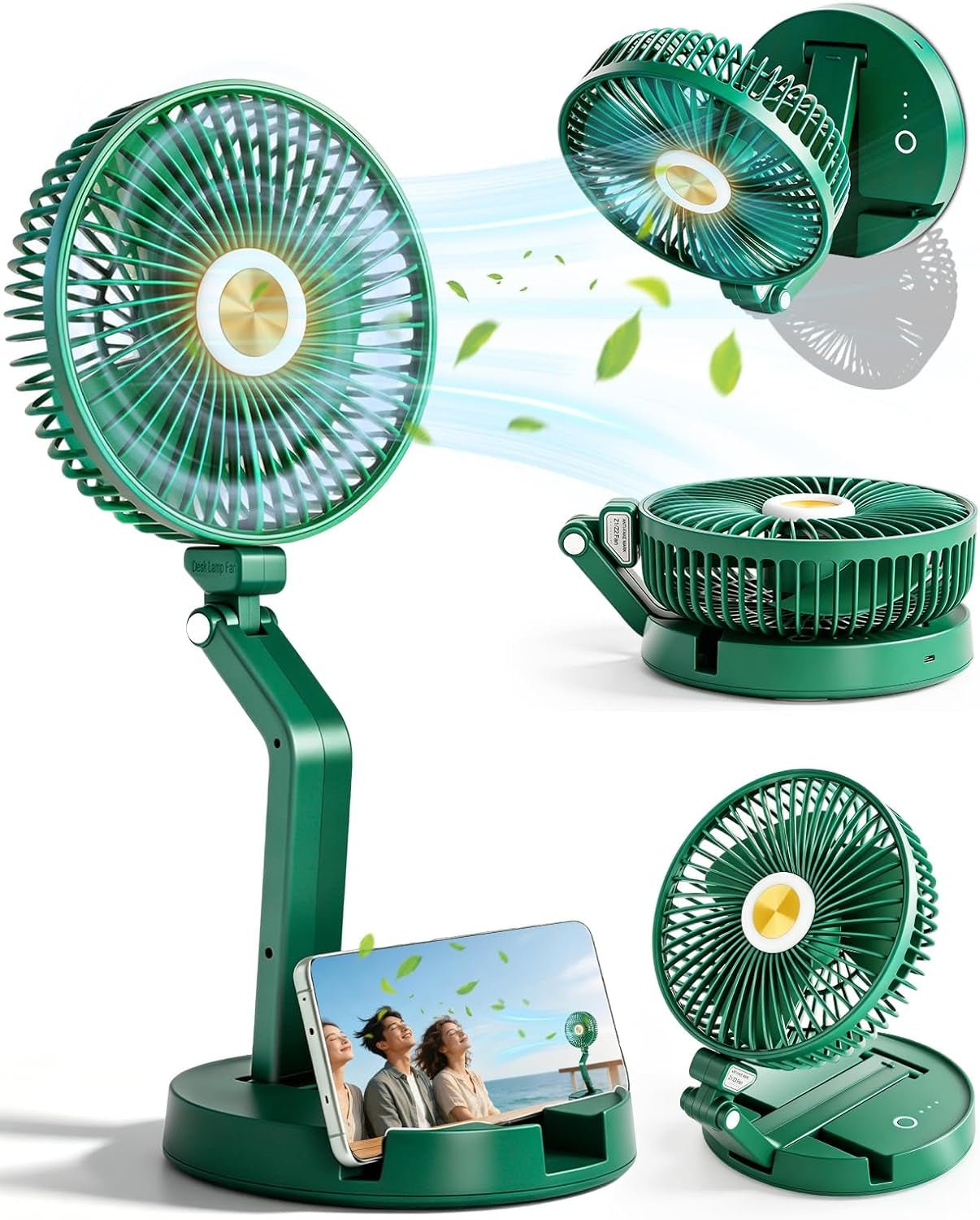 Portable Foldable Oscillating Fan, 6000Mah Battery Powered USB Rechargeable Fan, 16.1 Inches Wireless Desk Fan for Bedroom, Office, Camping and Travel, Green