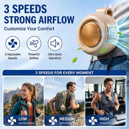 Portable Mini Clip on Fan, Clip-On Bladeless Fan for Shirt with 3 Speeds Mini Portable Fan for Waist Clips Suitable for Outdoor, Office, Travel, Sporting (Green)