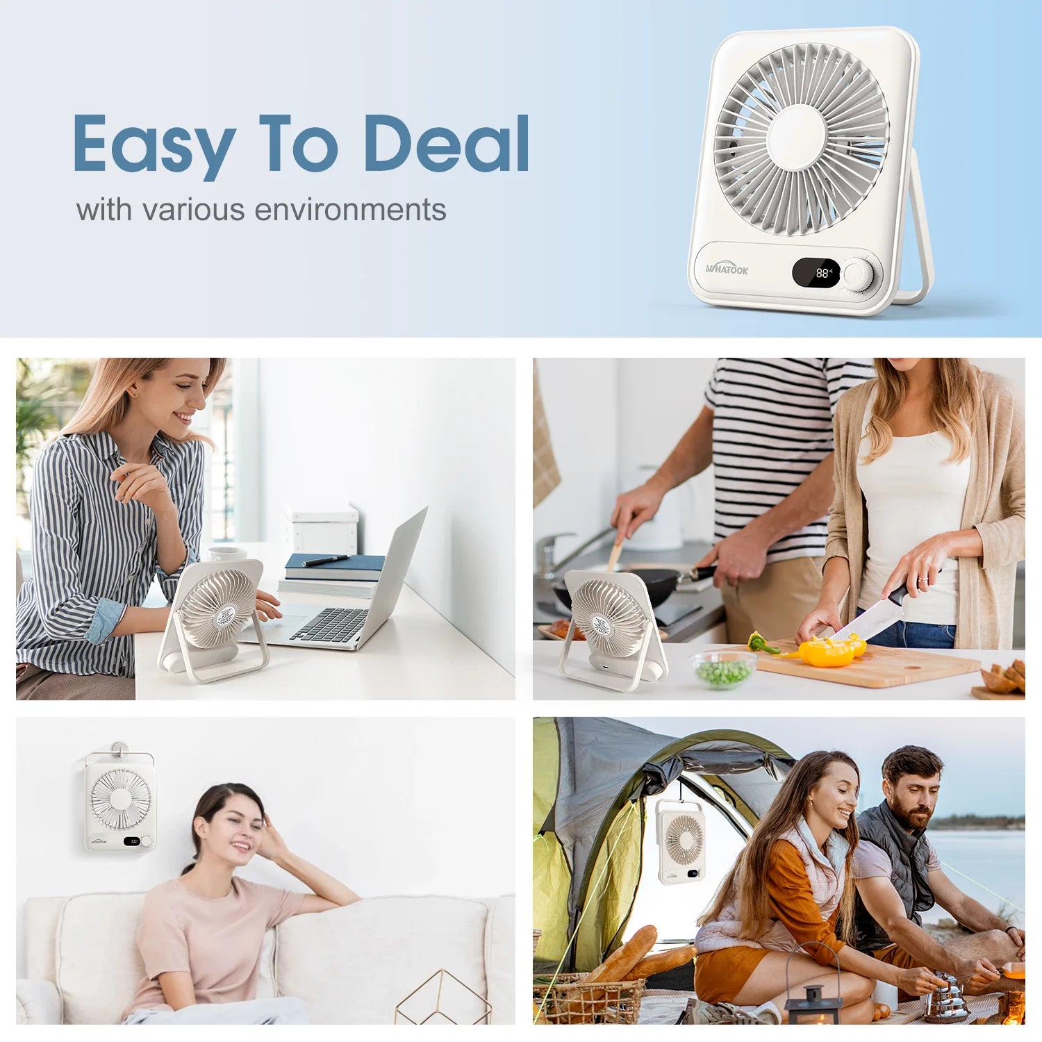 Desk Fan Portable Fan Rechargeable 2000Mah Personal Fan, Silent Small Table Fan Travel Fan for Sleeping with Display & 100-Speed, Desktop Fan for Bedroom Office Camping-White