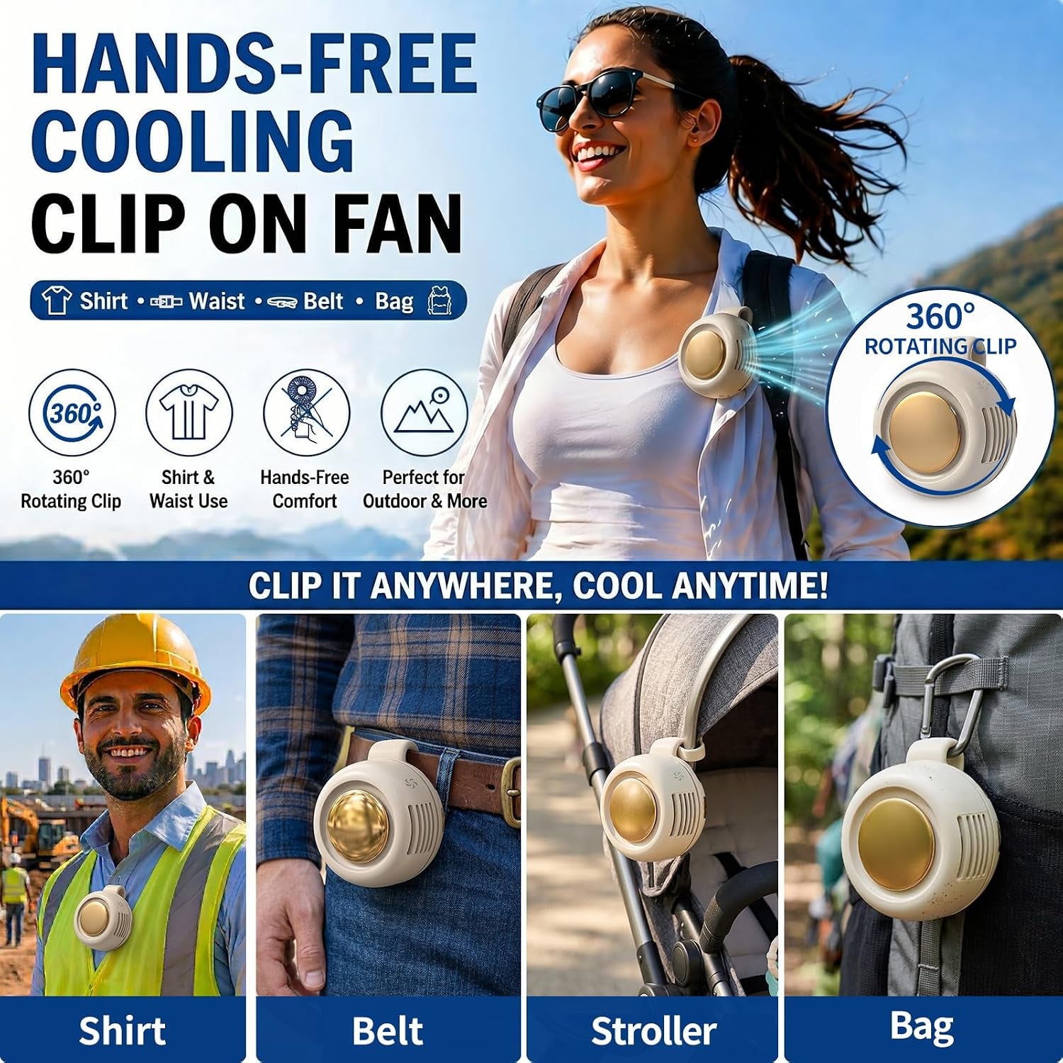Portable Mini Clip on Fan, Clip-On Bladeless Fan for Shirt with 3 Speeds Mini Portable Fan for Waist Clips Suitable for Outdoor, Office, Travel, Sporting (Green)