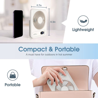 Desk Fan Portable Fan Rechargeable 2000Mah Personal Fan, Silent Small Table Fan Travel Fan for Sleeping with Display & 100-Speed, Desktop Fan for Bedroom Office Camping-White