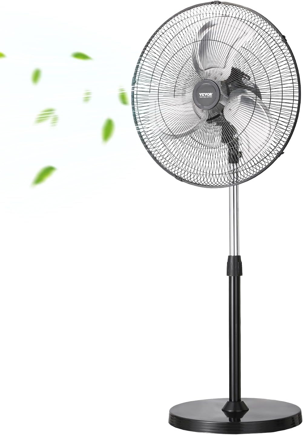 Industrial Pedestal Fan, 20 Inch 90-Degree Oscillating Fan, Height Adjustable Standing Fans with 3 Adjustable Speeds, High Power Floor Fans for Warehouse,Garage,Commercial, Black