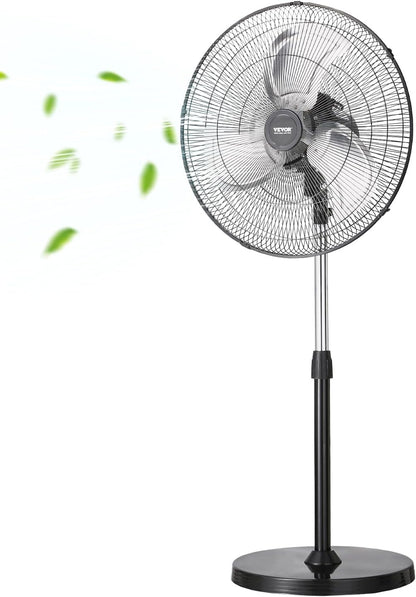 Industrial Pedestal Fan, 20 Inch 90-Degree Oscillating Fan, Height Adjustable Standing Fans with 3 Adjustable Speeds, High Power Floor Fans for Warehouse,Garage,Commercial, Black