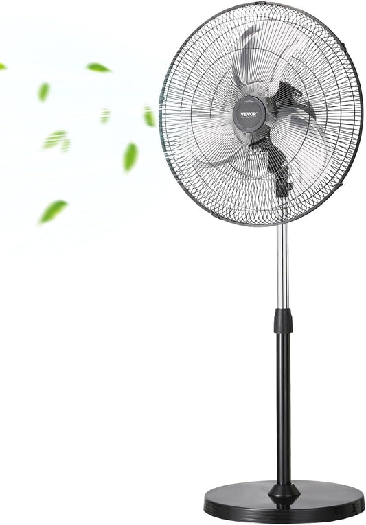 Industrial Pedestal Fan, 20 Inch 90-Degree Oscillating Fan, Height Adjustable Standing Fans with 3 Adjustable Speeds, High Power Floor Fans for Warehouse,Garage,Commercial, Black