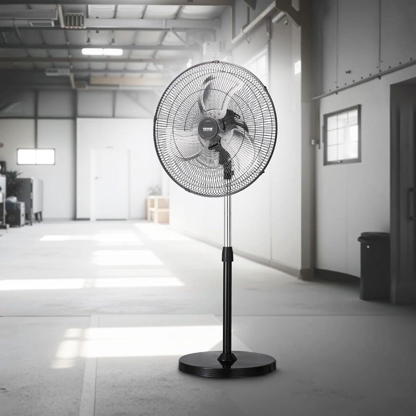 Industrial Pedestal Fan, 20 Inch 90-Degree Oscillating Fan, Height Adjustable Standing Fans with 3 Adjustable Speeds, High Power Floor Fans for Warehouse,Garage,Commercial, Black