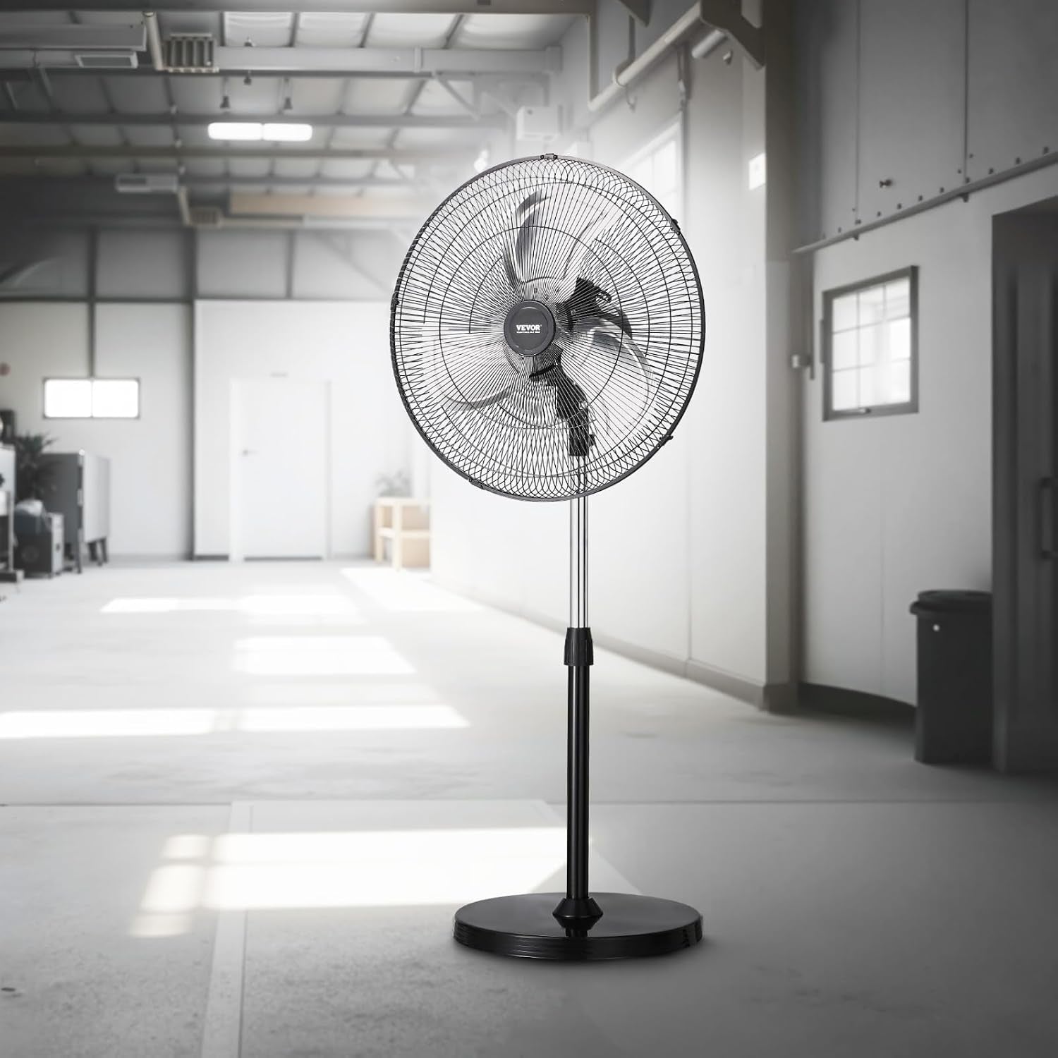 Industrial Pedestal Fan, 20 Inch 90-Degree Oscillating Fan, Height Adjustable Standing Fans with 3 Adjustable Speeds, High Power Floor Fans for Warehouse,Garage,Commercial, Black