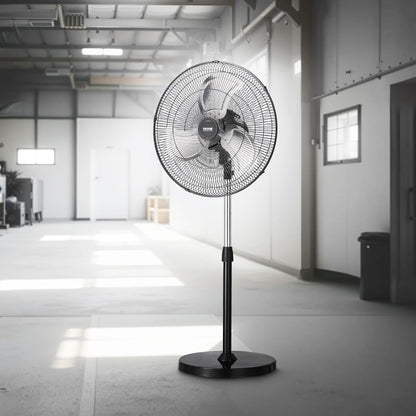 Industrial Pedestal Fan, 20 Inch 90-Degree Oscillating Fan, Height Adjustable Standing Fans with 3 Adjustable Speeds, High Power Floor Fans for Warehouse,Garage,Commercial, Black