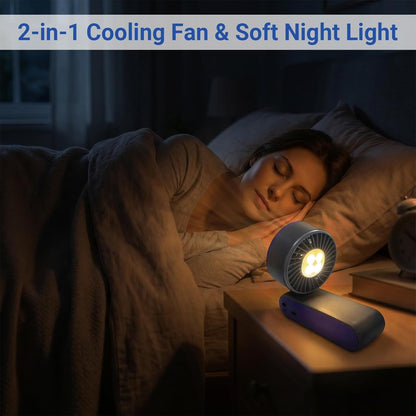Portable Handheld Personal Fan with Night Light, Cooling Mode & 5 Speeds, 90° Foldable Rechargeable Mini Fan with Lanyard for Travel, Office & Outdoor (Purple)
